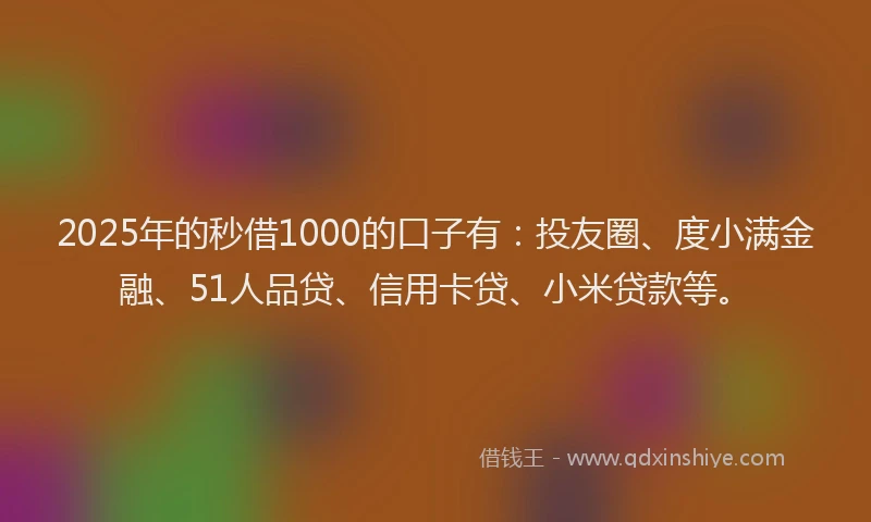 2025年的秒借1000的口子有：投友圈、度小满金融、51人品贷、信用卡贷、小米贷款等。