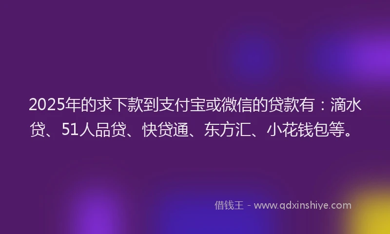 2025年的求下款到支付宝或微信的贷款有：滴水贷、51人品贷、快贷通、东方汇、小花钱包等。