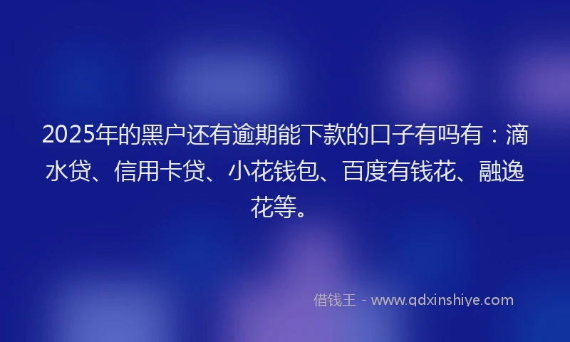 2025年的黑户还有逾期能下款的口子有吗有：滴水贷、信用卡贷、小花钱包、百度有钱花、融逸花等。
