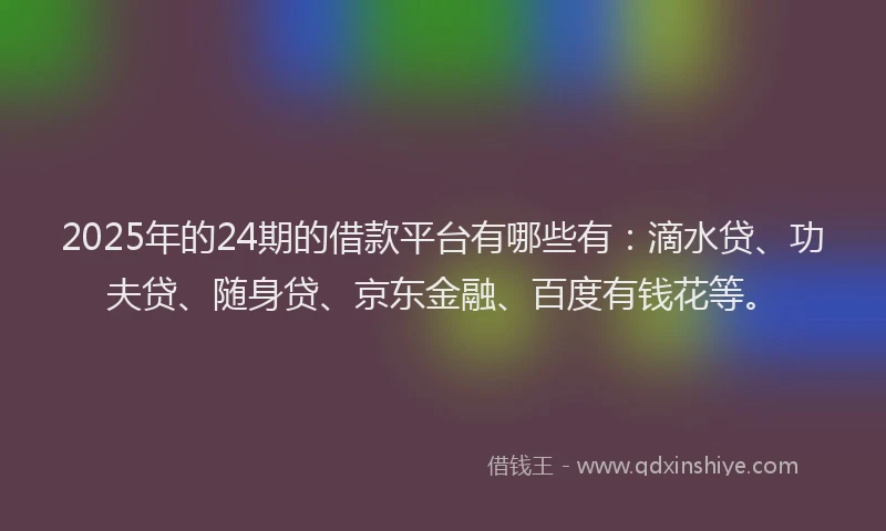 2025年的24期的借款平台有哪些有：滴水贷、功夫贷、随身贷、京东金融、百度有钱花等。