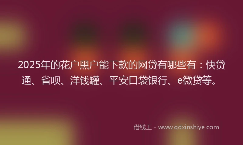2025年的花户黑户能下款的网贷有哪些有：快贷通、省呗、洋钱罐、平安口袋银行、e微贷等。