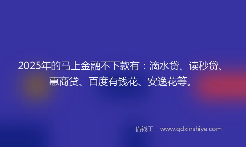 2025年的马上金融不下款有：滴水贷、读秒贷、惠商贷、百度有钱花、安逸花等。