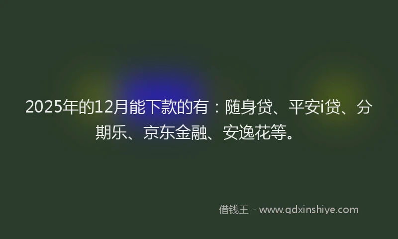 2025年的12月能下款的有：随身贷、平安i贷、分期乐、京东金融、安逸花等。