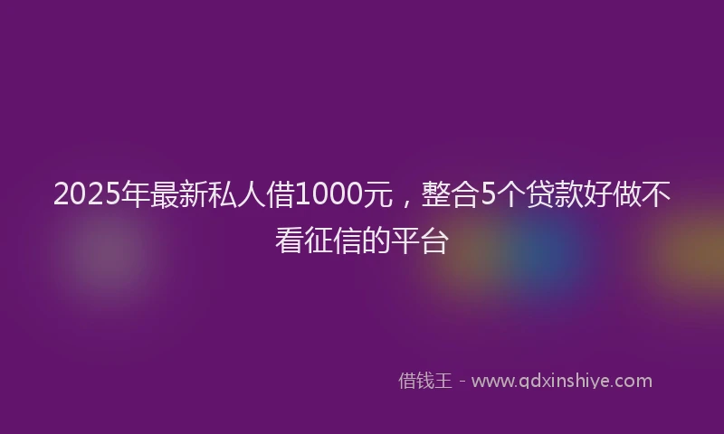2025年最新私人借1000元，整合5个贷款好做不看征信的平台