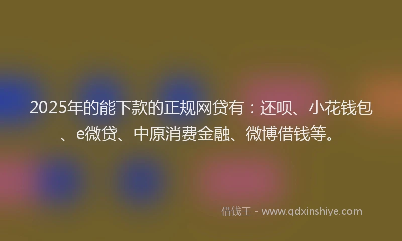 2025年的能下款的正规网贷有：还呗、小花钱包、e微贷、中原消费金融、微博借钱等。
