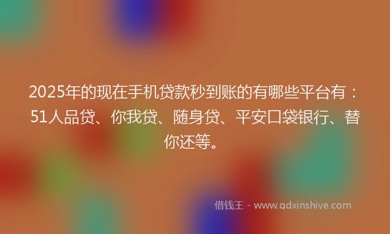 2025年的现在手机贷款秒到账的有哪些平台有：51人品贷、你我贷、随身贷、平安口袋银行、替你还等。