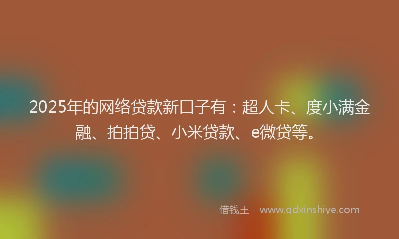 2025年的网络贷款新口子有：超人卡、度小满金融、拍拍贷、小米贷款、e微贷等。