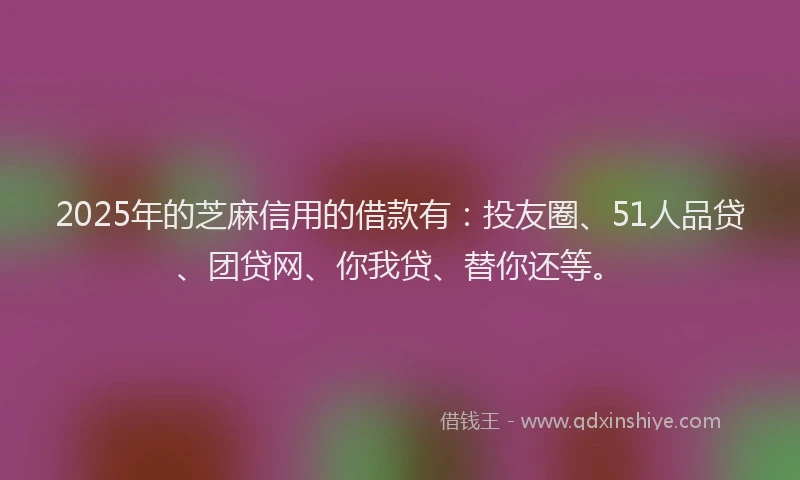 2025年的芝麻信用的借款有：投友圈、51人品贷、团贷网、你我贷、替你还等。