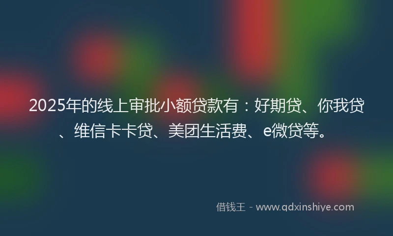 2025年的线上审批小额贷款有：好期贷、你我贷、维信卡卡贷、美团生活费、e微贷等。