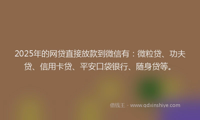 2025年的网贷直接放款到微信有：微粒贷、功夫贷、信用卡贷、平安口袋银行、随身贷等。