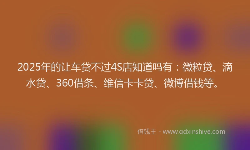 2025年的让车贷不过4S店知道吗有：微粒贷、滴水贷、360借条、维信卡卡贷、微博借钱等。