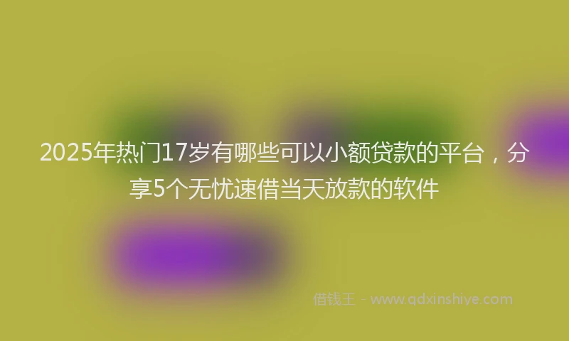 2025年热门17岁有哪些可以小额贷款的平台，分享5个无忧速借当天放款的软件