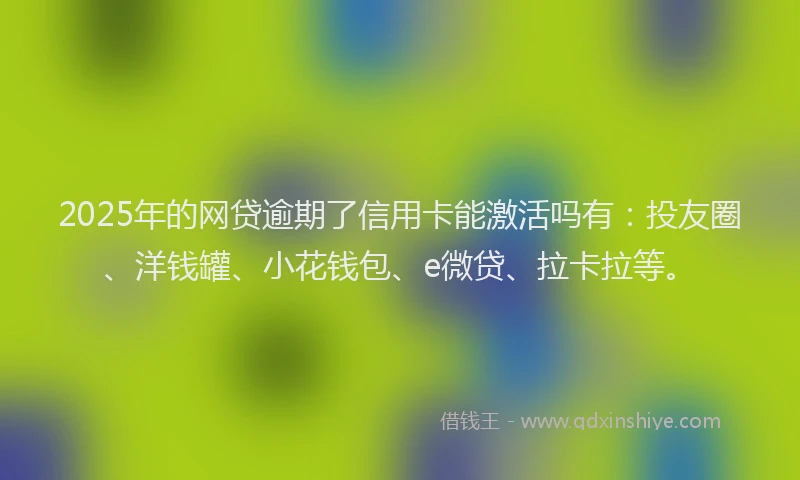 2025年的网贷逾期了信用卡能激活吗有:投友圈、洋钱罐、小花钱包、e微贷、拉卡拉等。
