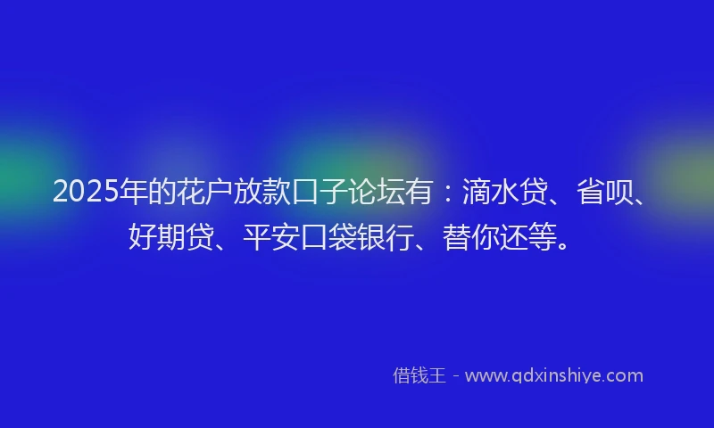2025年的花户放款口子论坛有：滴水贷、省呗、好期贷、平安口袋银行、替你还等。