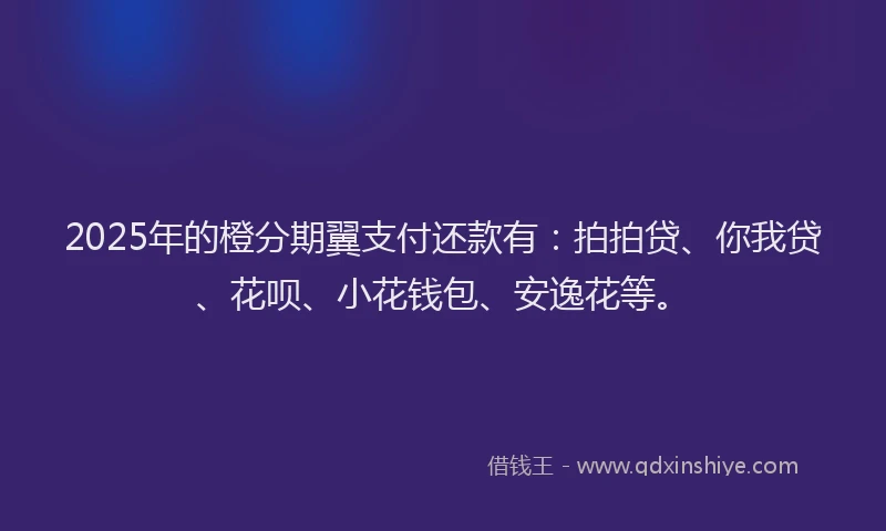 2025年的橙分期翼支付还款有：拍拍贷、你我贷、花呗、小花钱包、安逸花等。