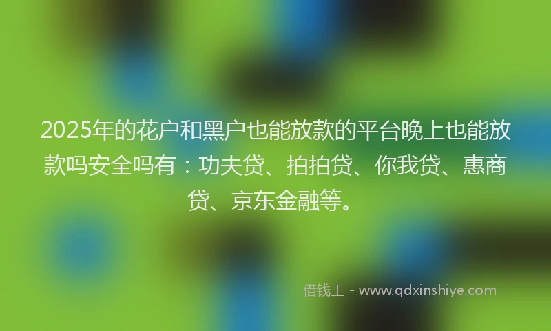 2025年的花户和黑户也能放款的平台晚上也能放款吗安全吗有：功夫贷、拍拍贷、你我贷、惠商贷、京东金融等。