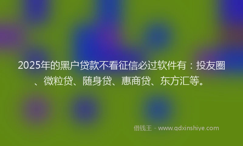 2025年的黑户贷款不看征信必过软件有：投友圈、微粒贷、随身贷、惠商贷、东方汇等。