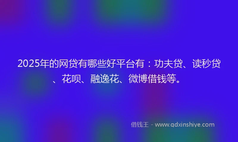 2025年的网贷有哪些好平台有：功夫贷、读秒贷、花呗、融逸花、微博借钱等。