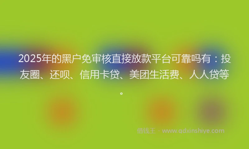 2025年的黑户免审核直接放款平台可靠吗有：投友圈、还呗、信用卡贷、美团生活费、人人贷等。
