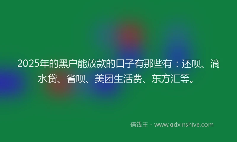 2025年的黑户能放款的口子有那些有：还呗、滴水贷、省呗、美团生活费、东方汇等。
