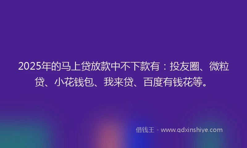 2025年的马上贷放款中不下款有：投友圈、微粒贷、小花钱包、我来贷、百度有钱花等。