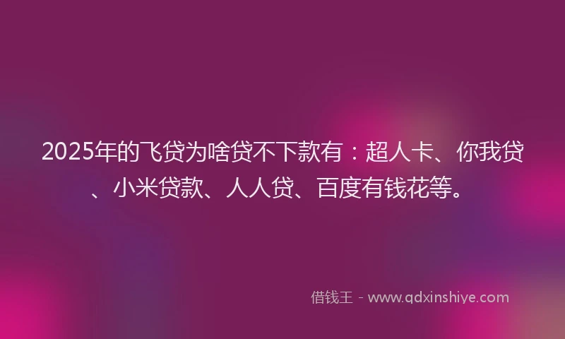 2025年的飞贷为啥贷不下款有：超人卡、你我贷、小米贷款、人人贷、百度有钱花等。