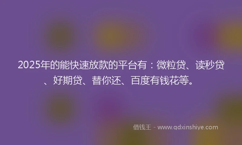 2025年的能快速放款的平台有：微粒贷、读秒贷、好期贷、替你还、百度有钱花等。
