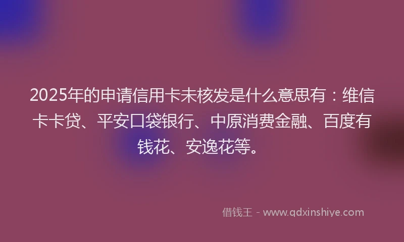 2025年的申请信用卡未核发是什么意思有：维信卡卡贷、平安口袋银行、中原消费金融、百度有钱花、安逸花等。