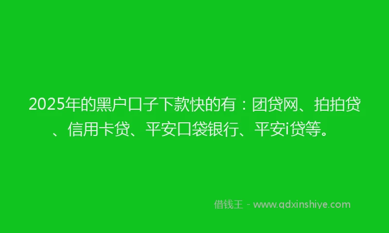 2025年的黑户口子下款快的有：团贷网、拍拍贷、信用卡贷、平安口袋银行、平安i贷等。