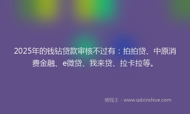 2025年的钱钻贷款审核不过有：拍拍贷、中原消费金融、e微贷、我来贷、拉卡拉等。