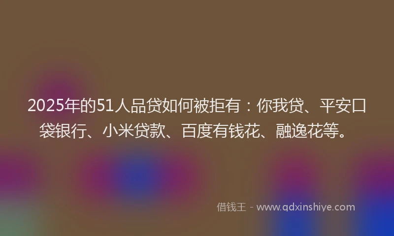 2025年的51人品贷如何被拒有：你我贷、平安口袋银行、小米贷款、百度有钱花、融逸花等。