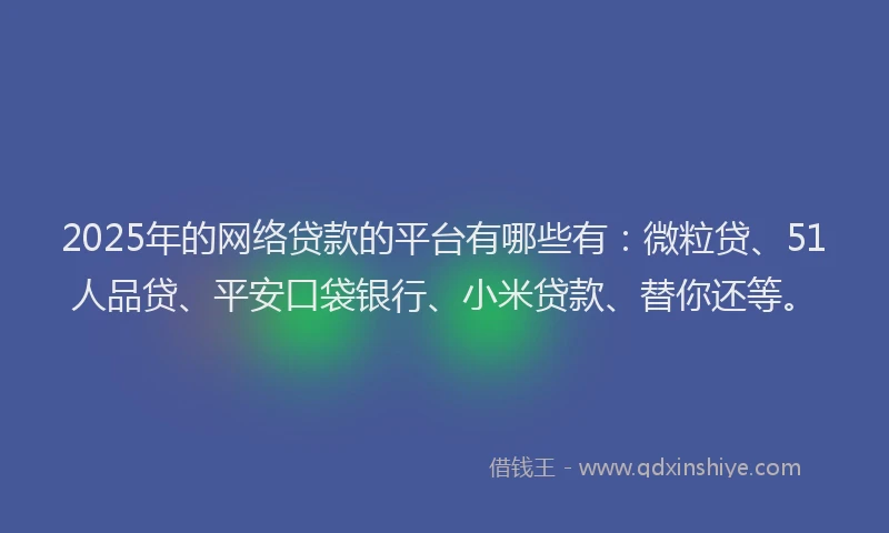 2025年的网络贷款的平台有哪些有：微粒贷、51人品贷、平安口袋银行、小米贷款、替你还等。