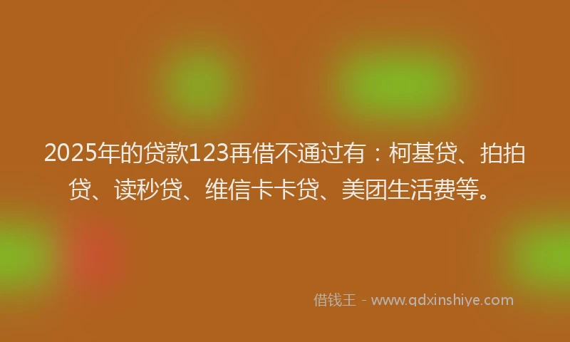 2025年的贷款123再借不通过有：柯基贷、拍拍贷、读秒贷、维信卡卡贷、美团生活费等。