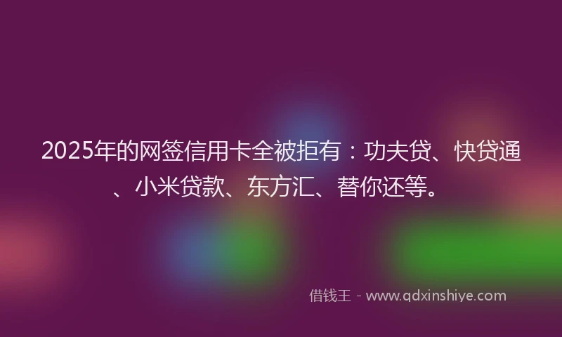 2025年的网签信用卡全被拒有：功夫贷、快贷通、小米贷款、东方汇、替你还等。