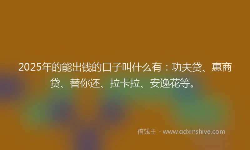 2025年的能出钱的口子叫什么有：功夫贷、惠商贷、替你还、拉卡拉、安逸花等。
