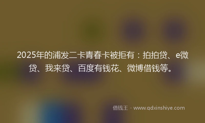 2025年的浦发二卡青春卡被拒有：拍拍贷、e微贷、我来贷、百度有钱花、微博借钱等。