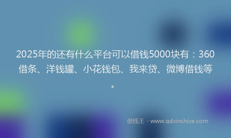 2025年的还有什么平台可以借钱5000块有：360借条、洋钱罐、小花钱包、我来贷、微博借钱等。