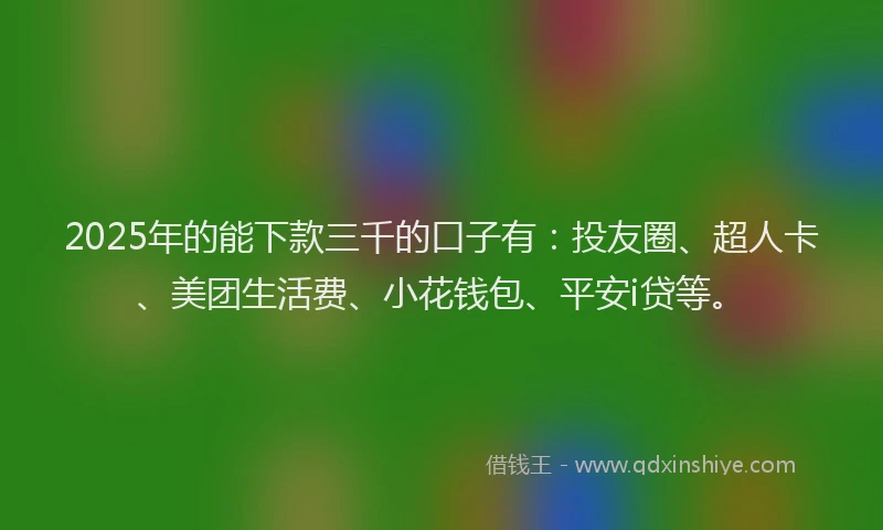 2025年的能下款三千的口子有：投友圈、超人卡、美团生活费、小花钱包、平安i贷等。