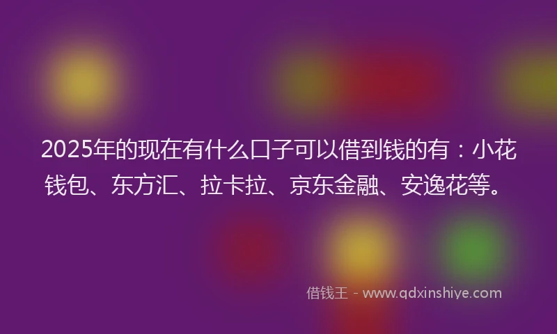 2025年的现在有什么口子可以借到钱的有：小花钱包、东方汇、拉卡拉、京东金融、安逸花等。