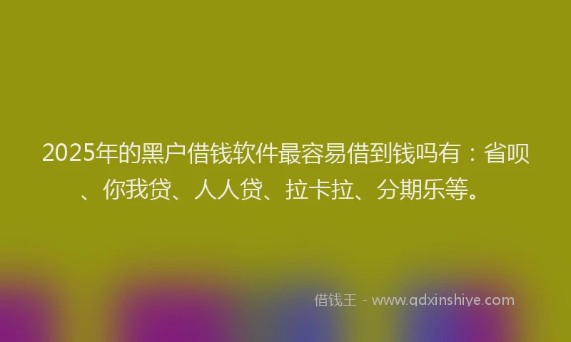 2025年的黑户借钱软件最容易借到钱吗有：省呗、你我贷、人人贷、拉卡拉、分期乐等。