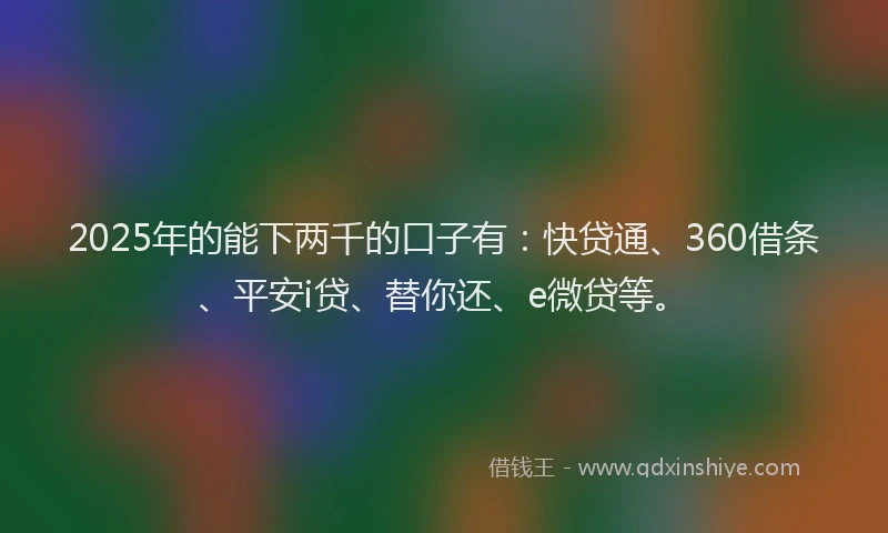 2025年的能下两千的口子有：快贷通、360借条、平安i贷、替你还、e微贷等。