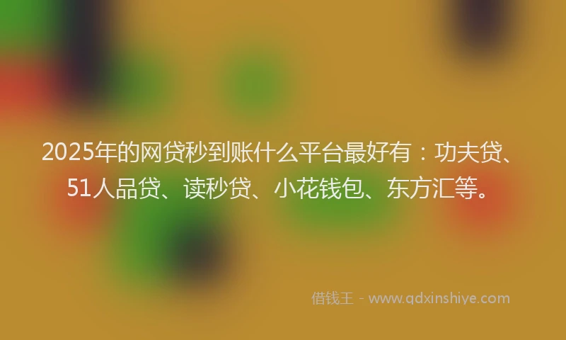 2025年的网贷秒到账什么平台最好有：功夫贷、51人品贷、读秒贷、小花钱包、东方汇等。