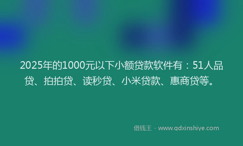 2025年的1000元以下小额贷款软件有：51人品贷、拍拍贷、读秒贷、小米贷款、惠商贷等。