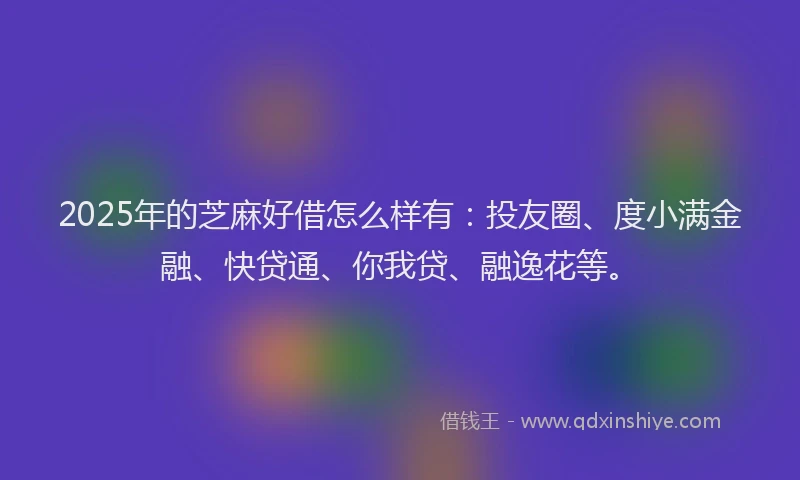 2025年的芝麻好借怎么样有：投友圈、度小满金融、快贷通、你我贷、融逸花等。