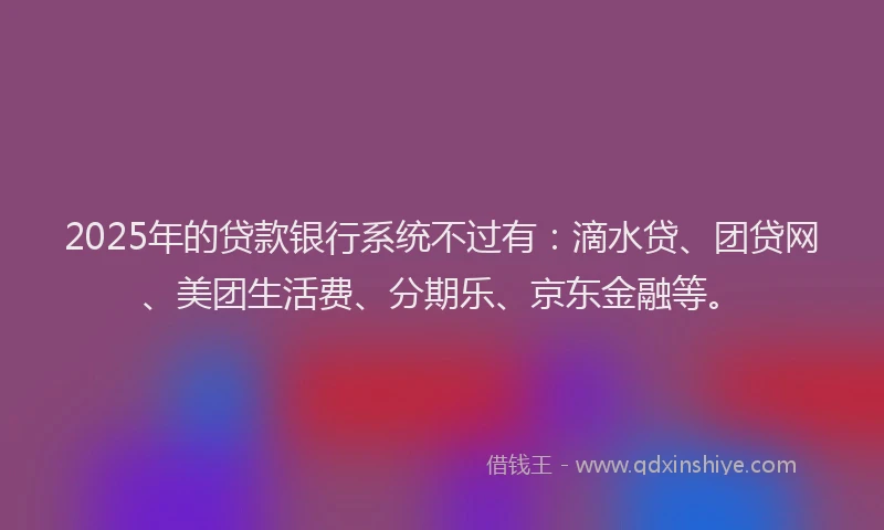 2025年的贷款银行系统不过有：滴水贷、团贷网、美团生活费、分期乐、京东金融等。