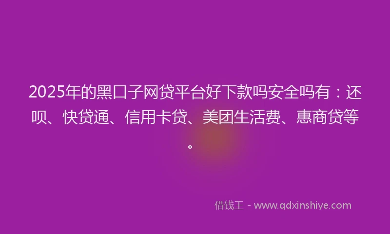 2025年的黑口子网贷平台好下款吗安全吗有：还呗、快贷通、信用卡贷、美团生活费、惠商贷等。