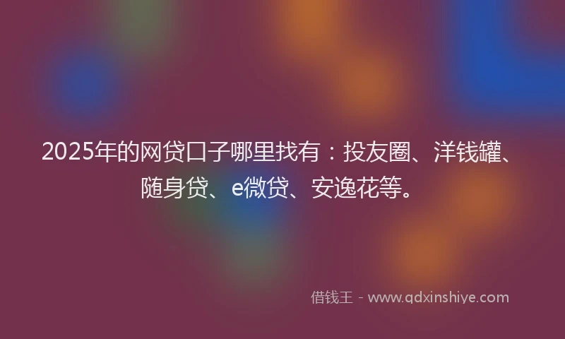 2025年的网贷口子哪里找有：投友圈、洋钱罐、随身贷、e微贷、安逸花等。