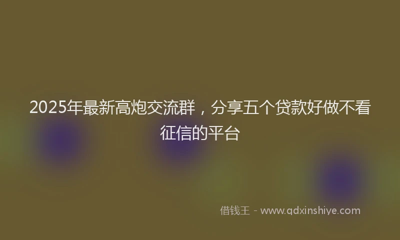 2025年最新高炮交流群，分享五个贷款好做不看征信的平台