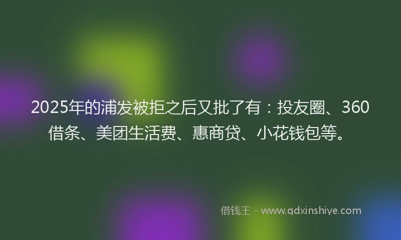 2025年的浦发被拒之后又批了有：投友圈、360借条、美团生活费、惠商贷、小花钱包等。