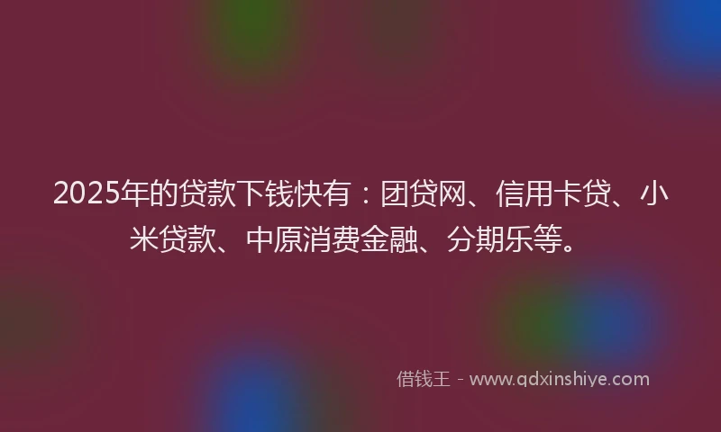 2025年的贷款下钱快有：团贷网、信用卡贷、小米贷款、中原消费金融、分期乐等。